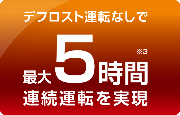 デフロスト運転なしで最大5時間連続運転を実現 ※3